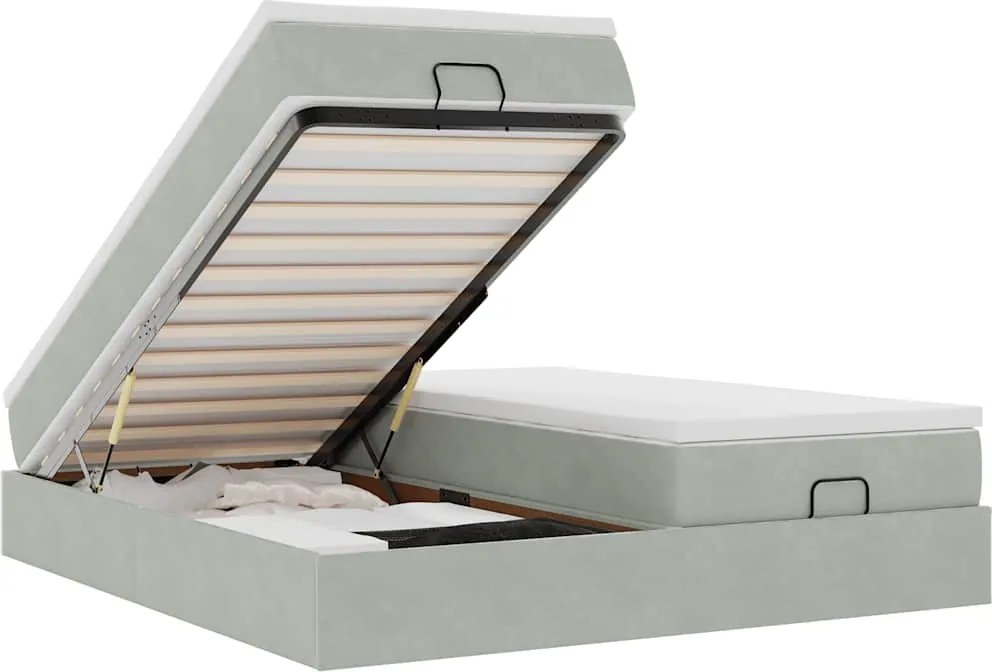vidaXL Cadru de pat otoman cu saltele Gri deschis 160x200cm catifea