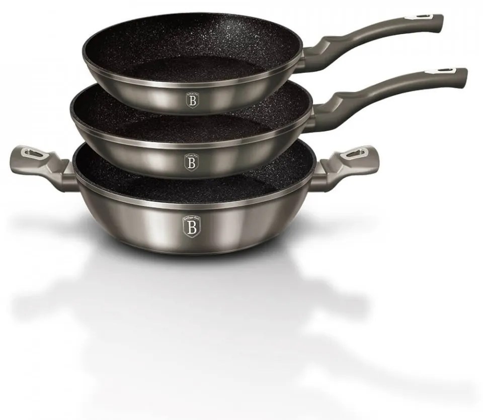 Set tigai marmorate (3 piese) din aluminiu forjat Carbon Metalic Line Berlinger Haus BH 1275N