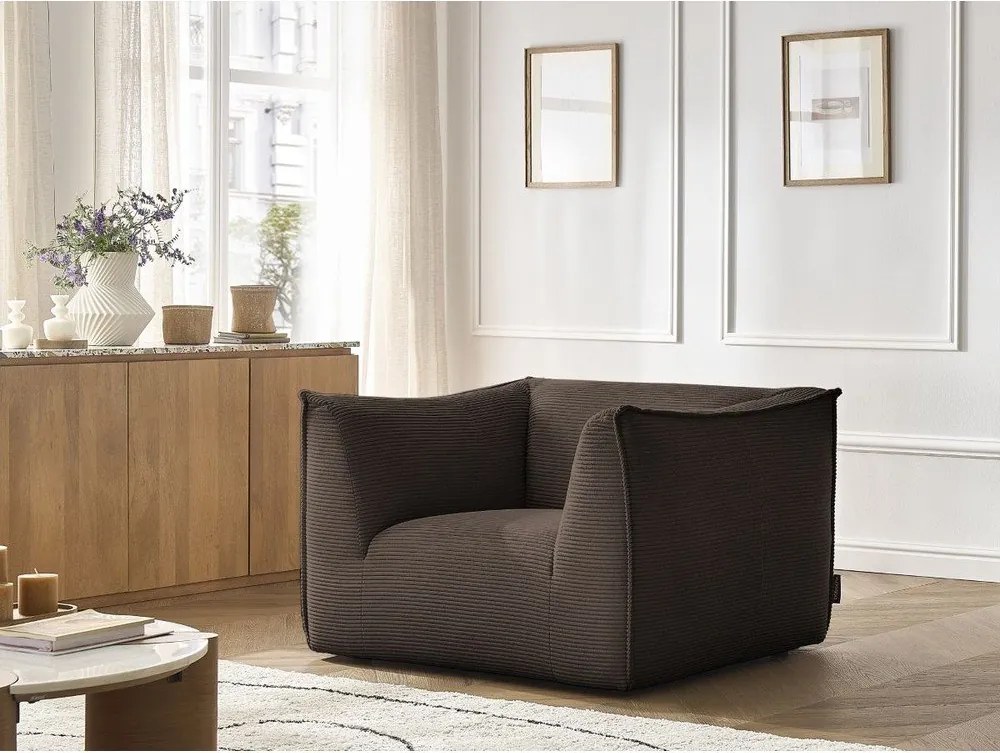 Fotoliu maro cu tapițerie din catifea reiată Giorgia – Bobochic Paris