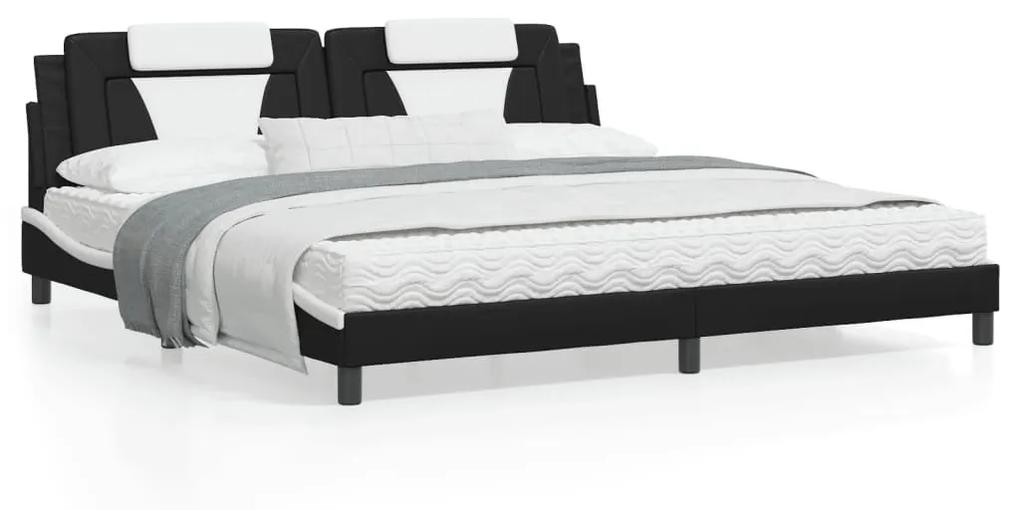 3208122 vidaXL Cadru de pat cu tăblie negru și alb 200x200cm piele artificială