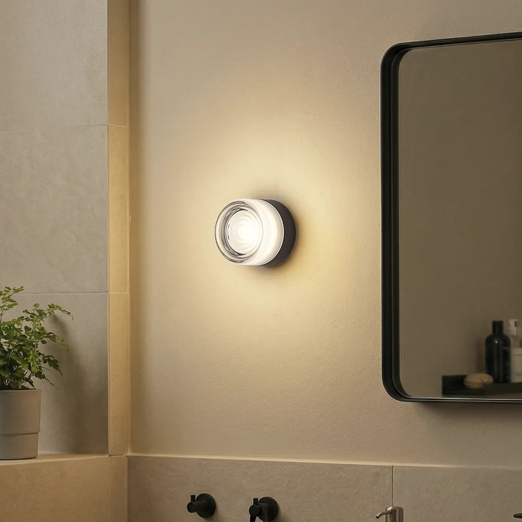 Lampă de perete de design neagră cu sticlă opal IP44 - Michele