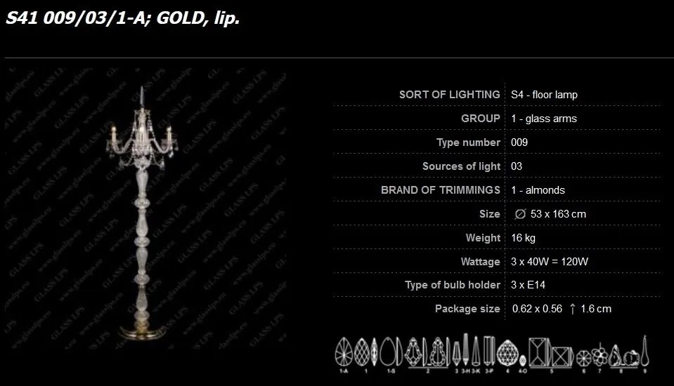 Lampadar 3 brate cristal Bohemia S41 009/03/1-A