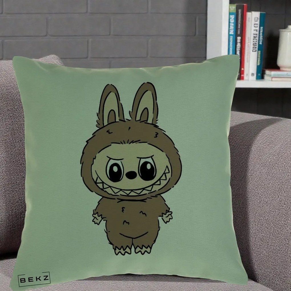 Perna Personalizata Labubu Maro Natural Solo, 40x40 cm, Verde, Husa Detasabila, Perna Inclusa, BEKZ®