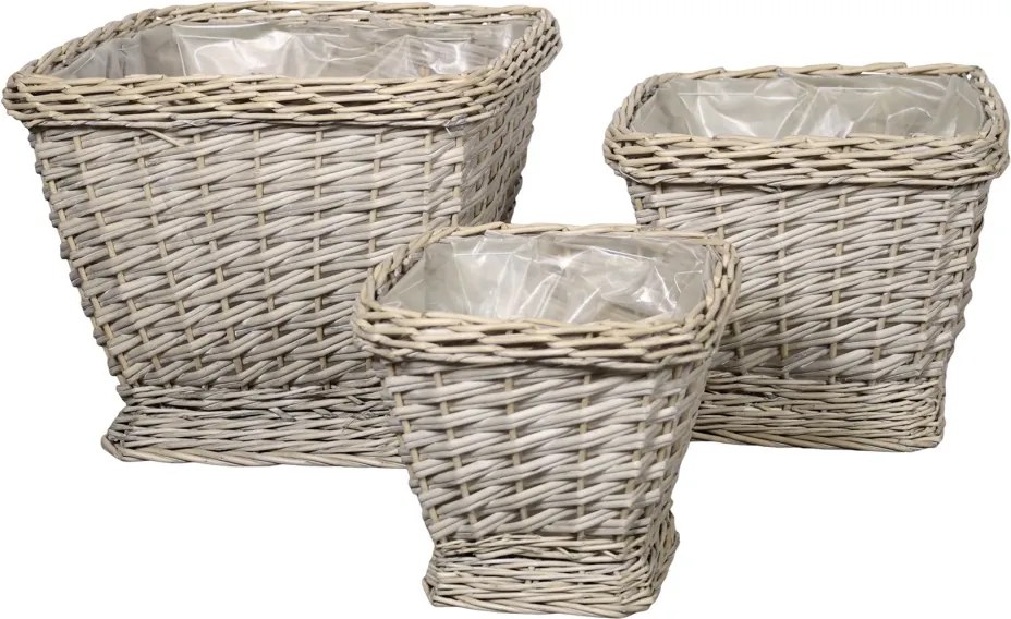 Set 3 jardiniere din rachita cu captuseala din plastic
