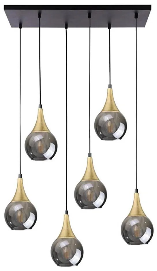 Lustră pe cablu LACRIMA HONEY 6xE27/60W/230V negru/auriu/negru fumuriu