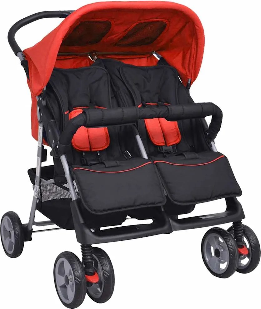 vidaXL Cărucior dublu din oțel, roșu și negru