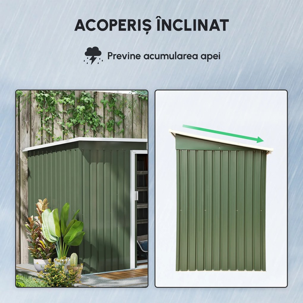 Outsunny, magazie pentru scule, casuta de gradina, sopron pentru unelte 280x130x172cm, Verde deschis | Aosom Romania