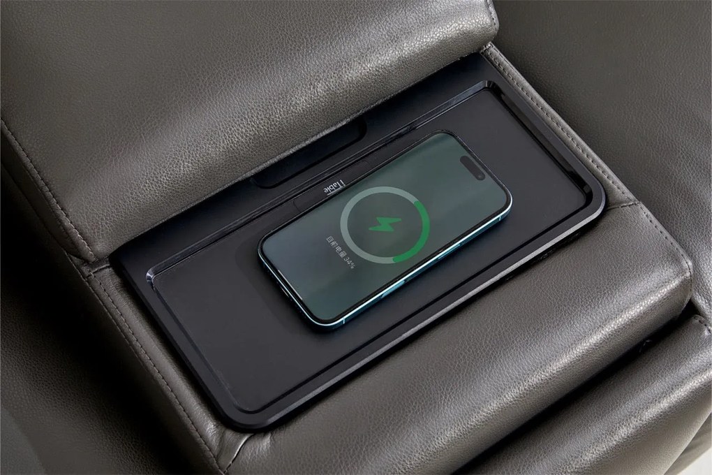 Coltar dumonde cu 2 reclinere electrice, tetiere reglabile, incarcare wireless, suport pahare Valen 334x83cm