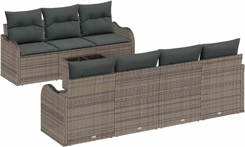 vidaXL Set de canapele pentru grădină cu pernă cu depozitare 8 pcs Gri