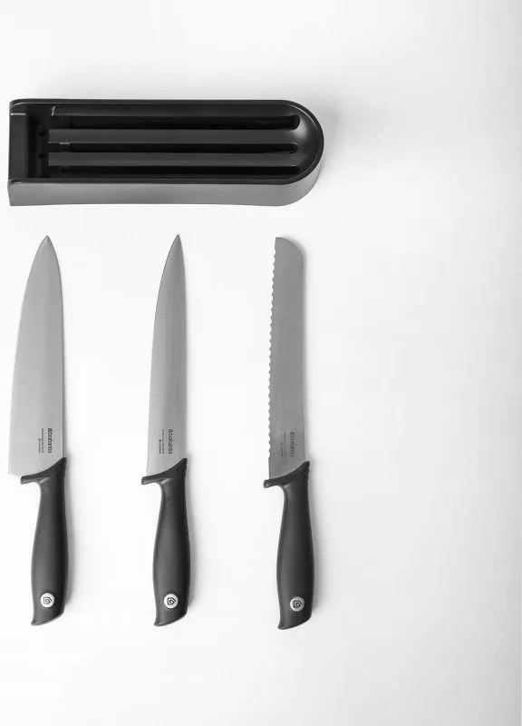 Set de 3 cutite Brabantia Tasty+ 1001176, Otel calit, Rezistent la zgarieturi si coroziune, Gri inchis