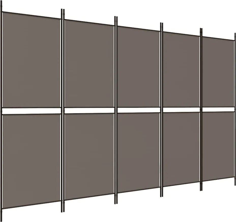 vidaXL Paravan de cameră cu 5 panouri, antracit, 250 x 180 cm, textil