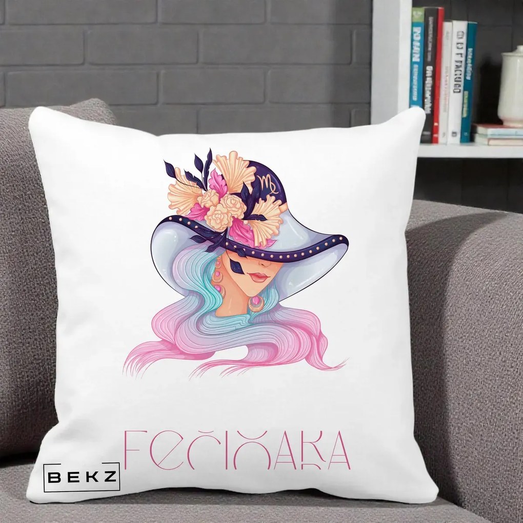 Perna Personalizata Zodie Fecioara, 40x40 cm, Alba Mata, Husa Detasabila, Perna Inclusa, BEKZ®
