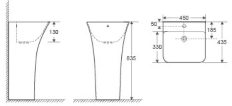 Lavoar freestanding dreptunghiular, 45 cm, Fluminia Aramis 450x435x835 mm