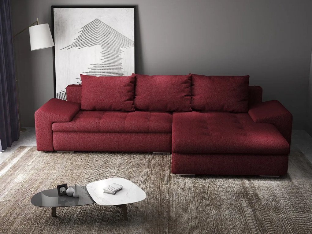 Colțar extensibil dumonde cu ladă de depozitare si sezut confortabil din spuma high-density, Leonardo Enjoy Rosu 260x185 cm II