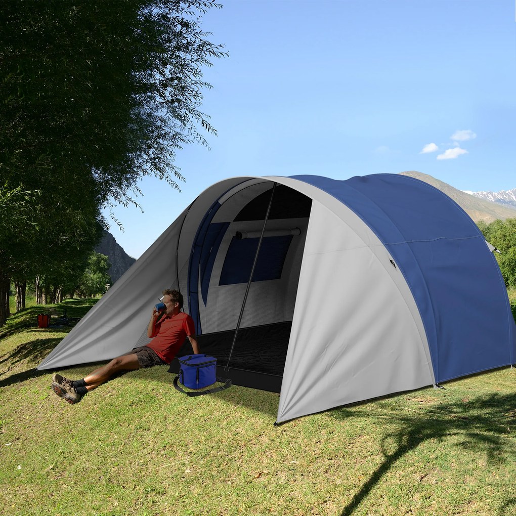 Outsunny Cort de camping familial pentru 3-4 persoane, impermeabil ușor ventilat, ușor de montat, dim. 390L x 315l x 188H cm | Aosom Romania