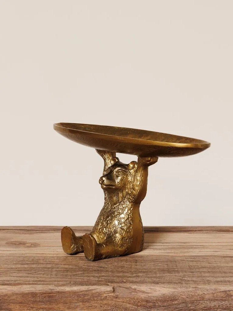 Tavă decorativă urs auriu, din aluminiu și cositor, H18 cm, Bear