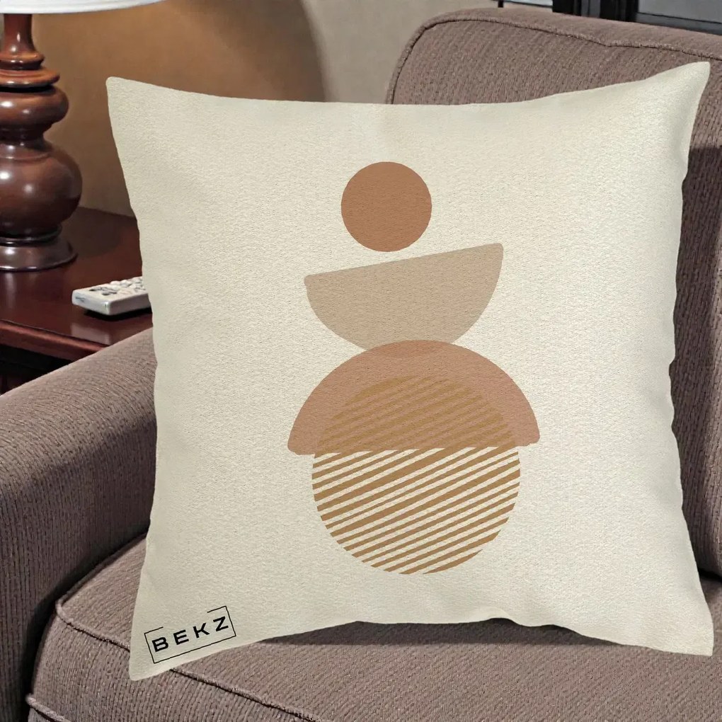 Perna Decorativa Geometric Boho Forme Terracotta, 40x40 cm, Ecru, Husa Detasabila, Perna Inclusa, BEKZ®