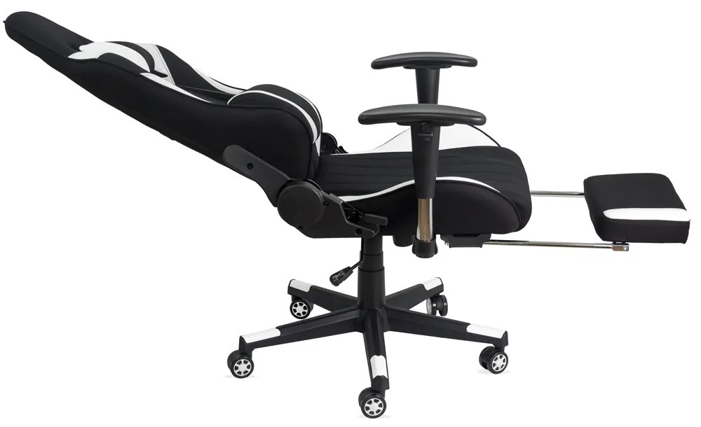 Scaun gaming alb din stofa cu suport de picioare, ergonomic si reglabil OFF 296