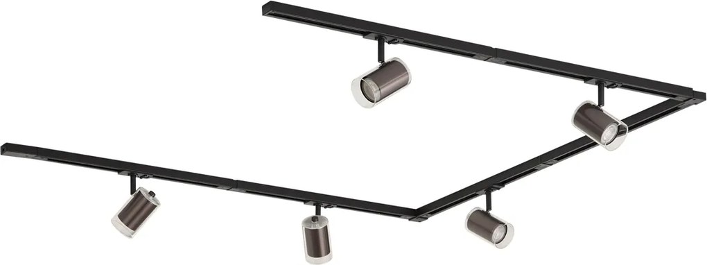 Sistem de iluminat pe șină modern negru cu 5 spoturi bronz închis monofazate - Iconic Lloyd