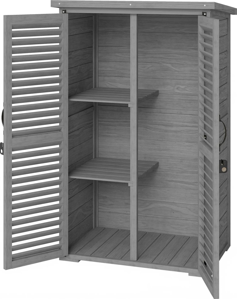 Outsunny Dulap de grădină Remiză pentru unelte din lemn 2 rafturi Acoperiș bitumat Uși cu obloane Blocabil 75 x 50 x 118cm Gri | Aosom Romania