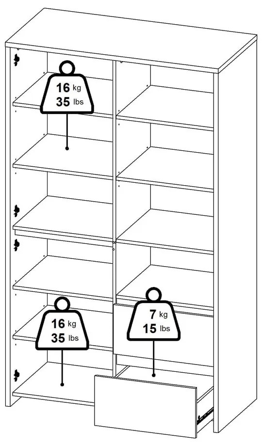Vitrină albă-în culoare naturală cu aspect de lemn de stejar 100x170x48 cm Next – Tvilum