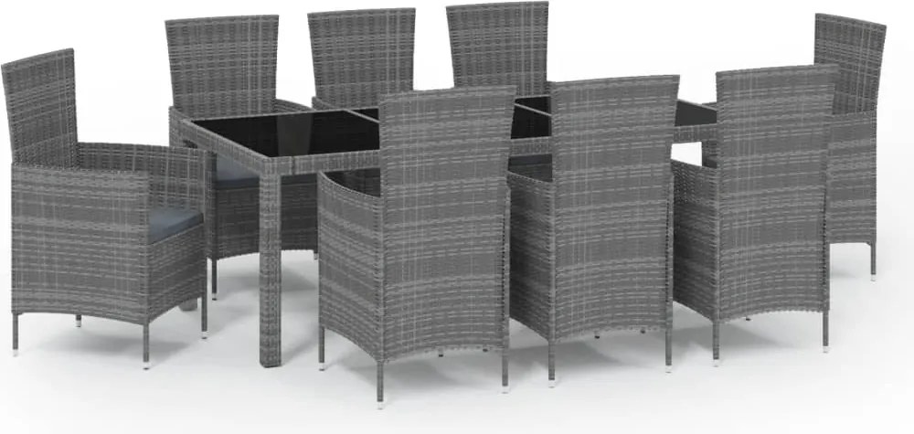 vidaXL Set mobilier de grădină cu perne, 9 piese, gri, poliratan