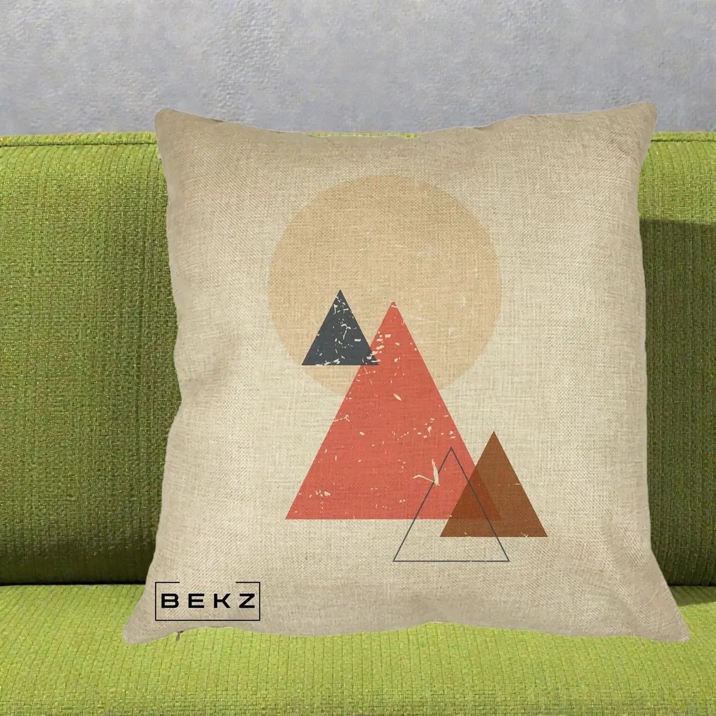 Perna Decorativa Geometric Munti si Soare, 40x40 cm, Crem, Husa Detasabila, Perna Inclusa, BEKZ®