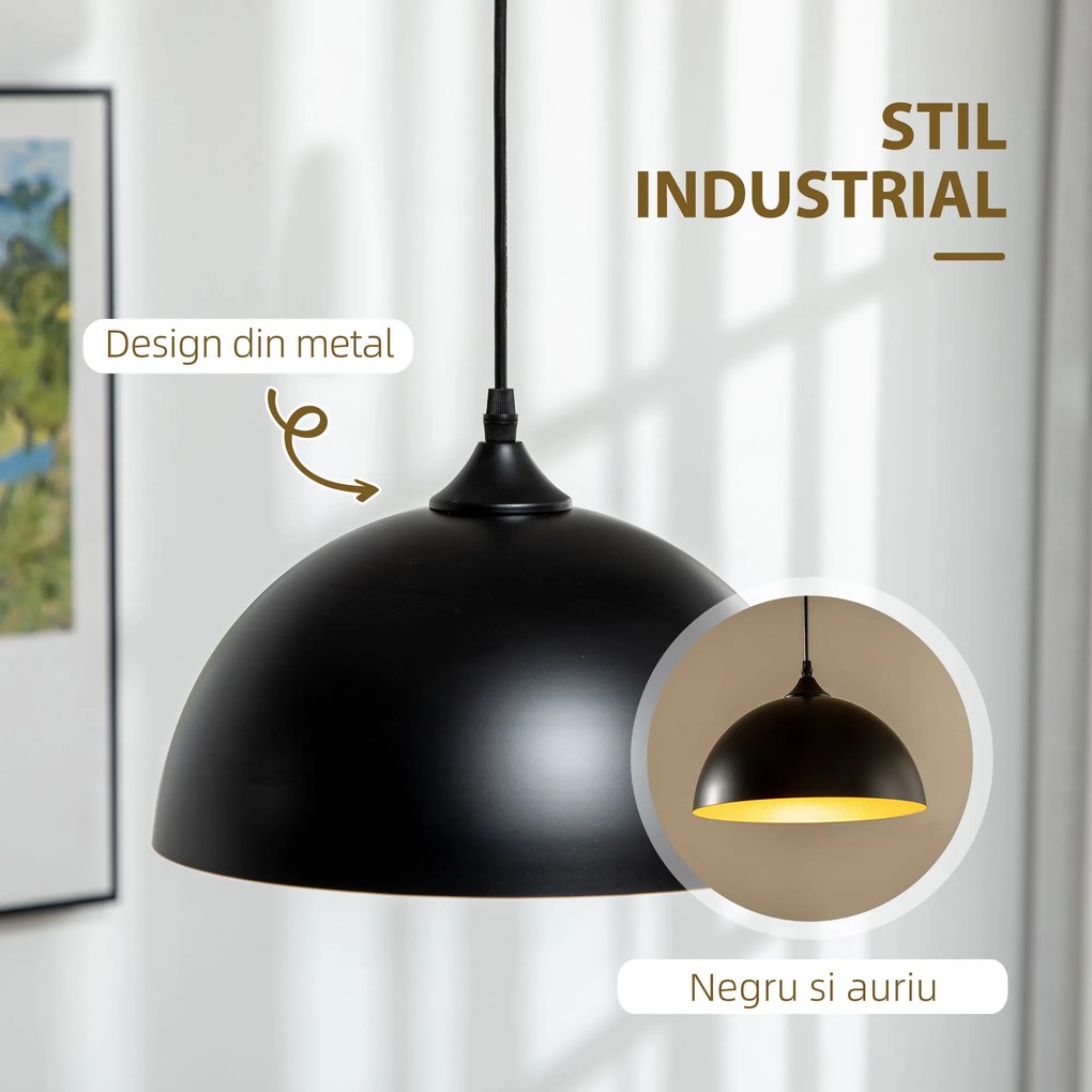 HOMCOM Lustră Suspendată Stil Industrial, Înălțime Reglabilă, Design Modern, Ø30x126 cm, Negru | Aosom Romania