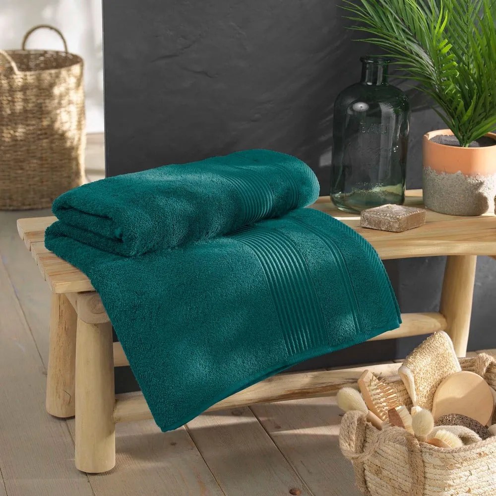 Prosop verde închis din bumbac din frotir 90x150 cm Tendresse – douceur d'intérieur