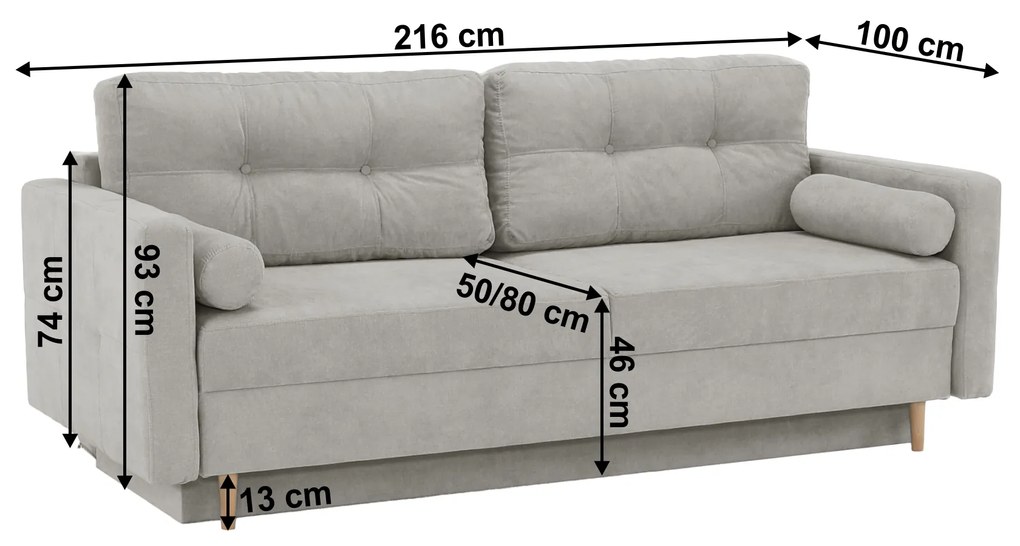 Canapea extensibilă, gri textil Queens, AURELIA