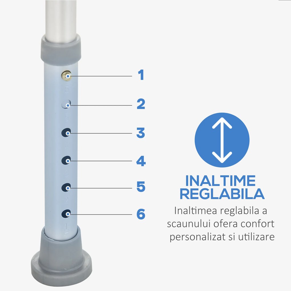 Scaun reglabil cu spatar de dus HOMCOM, 46,5x54x72,5-85 cm | Aosom Romania