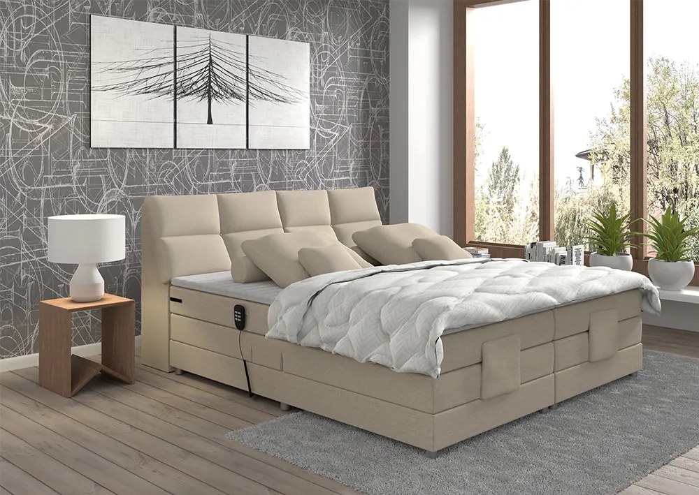 Pat electric reglabil, cu arcuri, bej, 180x200, GERONA NEW