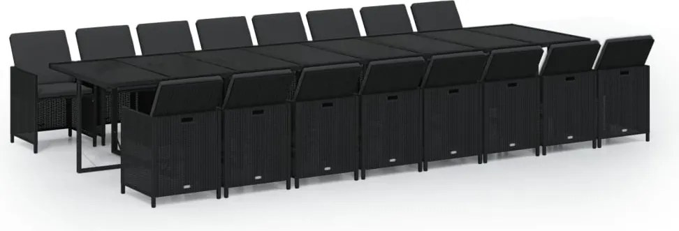 vidaXL Set mobilier de grădină cu perne, 17 piese, negru, poliratan