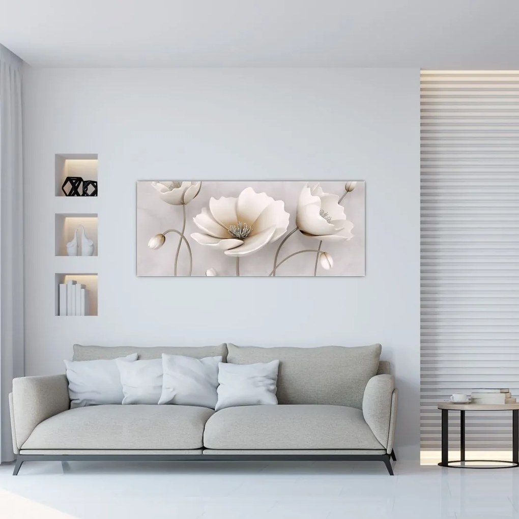 Tablou cu florile albe (120x50 cm)