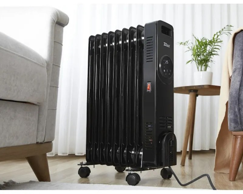 Calorifer electric cu ulei Zilan ZLN8416, 2000 W, 9 elementi, 3 trepte, Telecomanda, Termostat, Negru