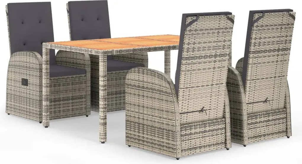 vidaXL Set mobilier de grădină cu perne, 5 piese, gri, poliratan