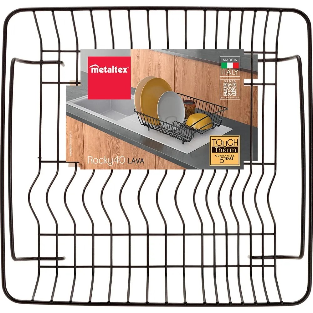 Scurgător vase din oțel inoxidabil Metaltex Square Lava, negru