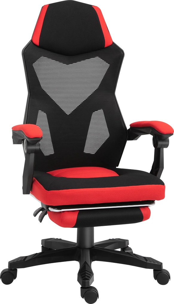 Vinsetto Scaun de Birou Ergonomic și Reclinabil cu Suport pentru Picioare Negru și Roșu | Aosom Romania