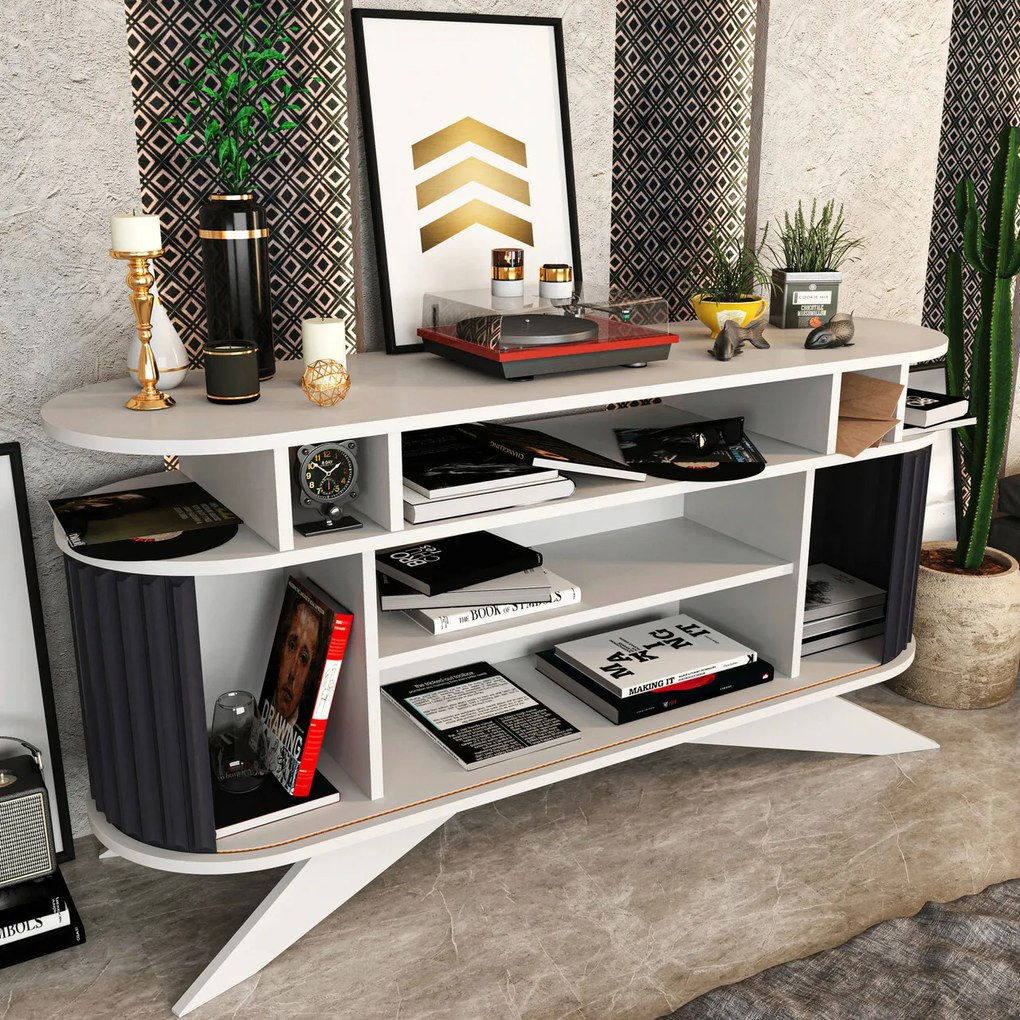 Bufet, Hanah Home, Stor, 150x43x75 cm, Alb / Antracit