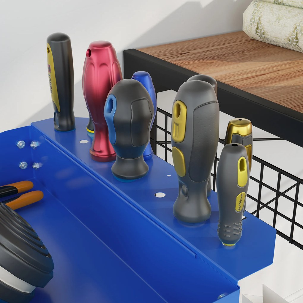 DURHAND Cărucior pentru Scule cu 3 Niveluri din Oțel cu Margini Înalte și 4 Roți Pivotante, 83 x 35.3 x 76 cm, Albastru | Aosom Romania