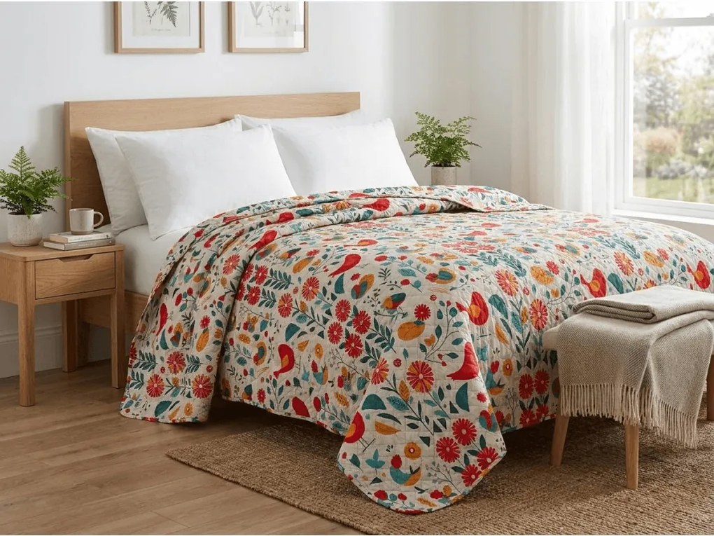 Cuvertura de pat RETRO BIRD colorata Dimensiune: 170 x 210 cm