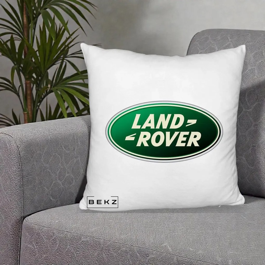 Perna Personalizata cu emblema Land Rover, 40x40 cm, Alb Pufos, Husa Detasabila, Perna Inclusa, BEKZ®