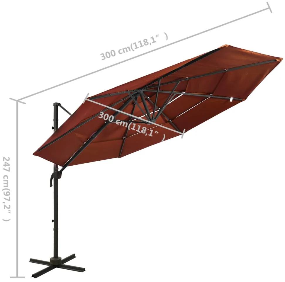 Umbrela de soare 4 niveluri, stalp de aluminiu, caramiziu 3x3 m Terracota