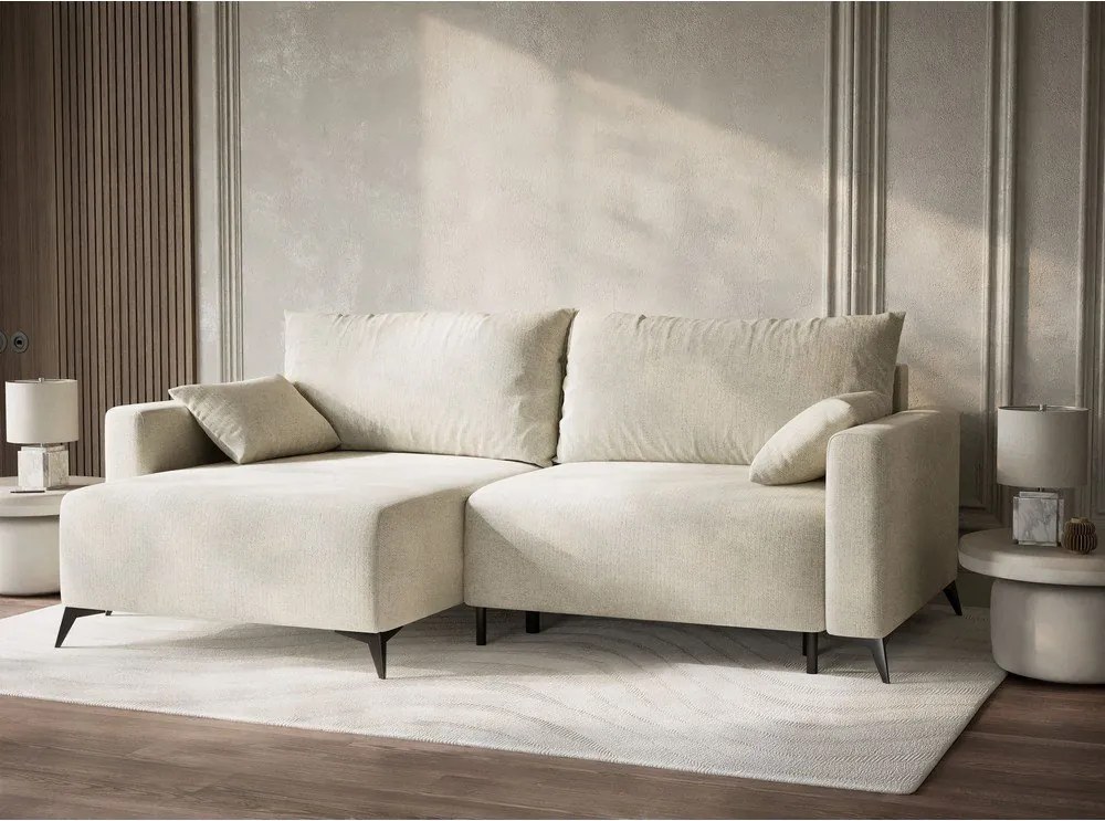 Colțar crem extensibil/cu spațiu de depozitare cu tapițerie din chenille (cu colț pe partea stângă/cu șezlong) Leon – Maison de Rêve