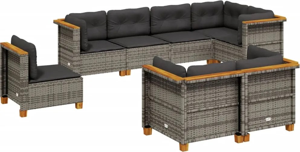 vidaXL Set canapele de grădină cu perne, 8 piese, gri, poliratan
