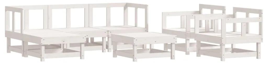 3186208 vidaXL Set mobilier de grădină, 7 piese, alb, lemn masiv de pin