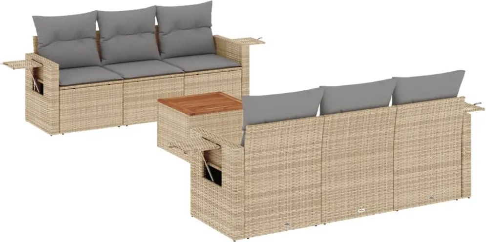 vidaXL Set canapele de grădină, 7 piese, cu perne, bej, poliratan