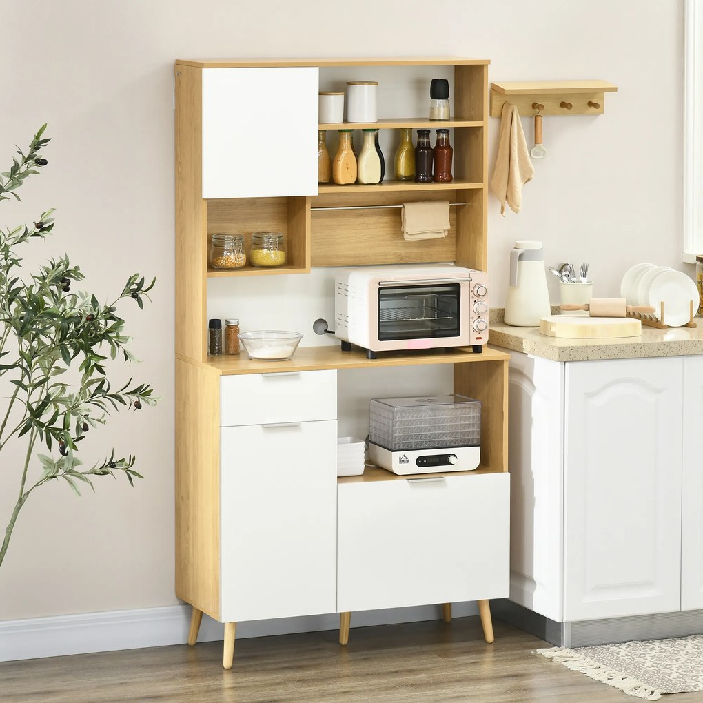 Dulap de Bucătărie HOMCOM, 3 Uși, Sertar, Rafturi Reglabile, Blat pentru Electrocasnice, Design Modern, Natur | Aosom Romania