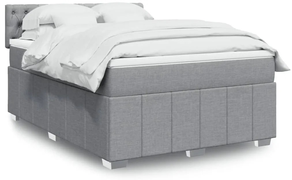 vidaXL Pat box spring cu saltea, gri deschis, 140x190 cm, textil