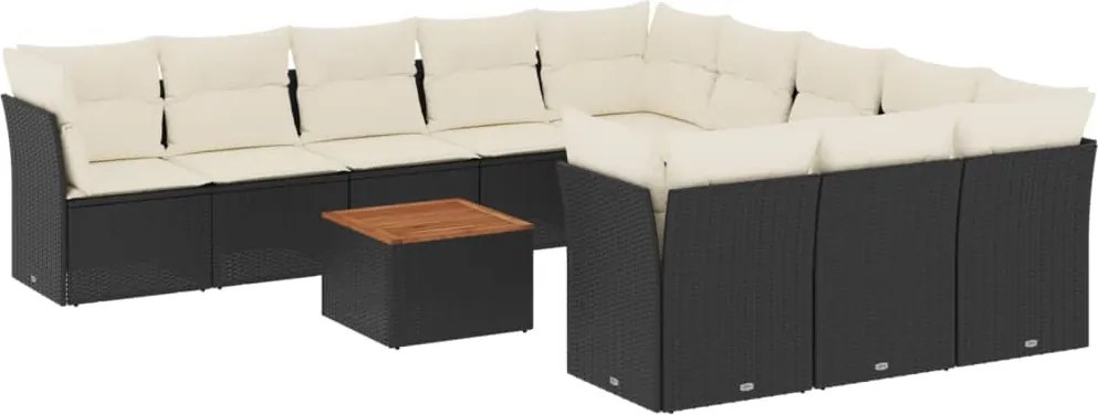vidaXL Set canapele de grădină, 12 piese, cu perne, negru, poliratan